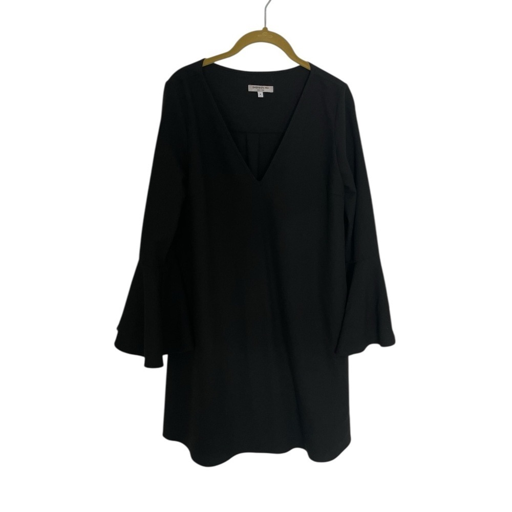 Emerson Fry Black V-Neck Dress with Bell Sleeves 4